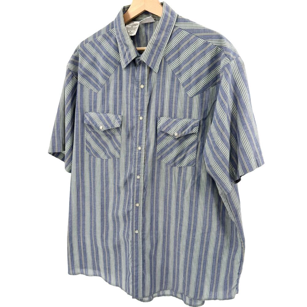 Vintage 90s Western Frontier Blue Striped Western Shirt